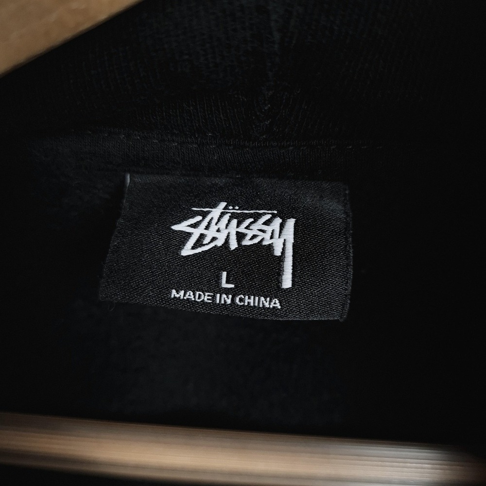 Stussy Hoodie Mens Large Black Oval Logo Fleece Pullover Graphic Back Hit - Picture 15 of 16